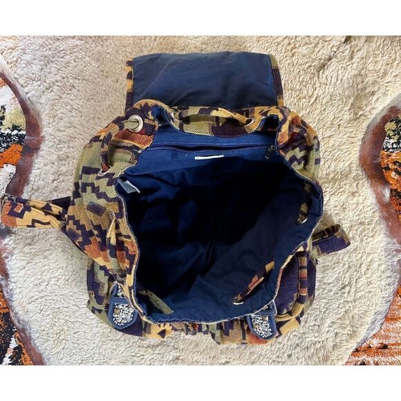 Urban Outfitters Ecote Aztec Southwest Flannel Boho Backpack Studded Drawstring - Picture 5 of 6